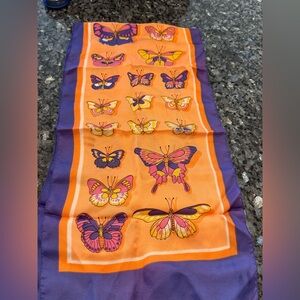 Purple Orange  Butterflies Vintage 60s Italian Long Rectangle Scarf 100% Acetate